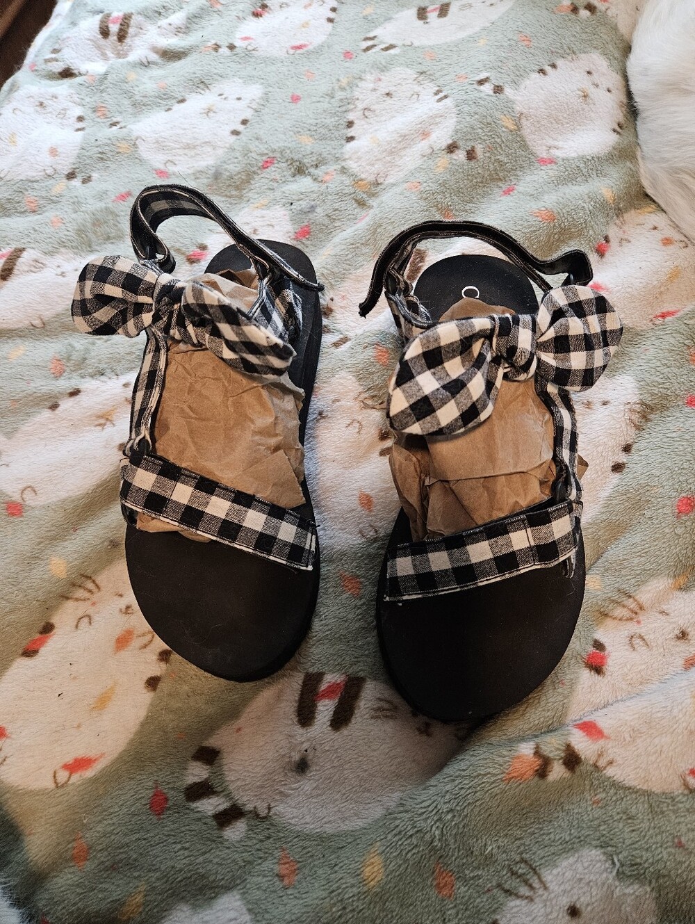 SALE ** Women's Black & White Gingham Tie-Strap Sandals